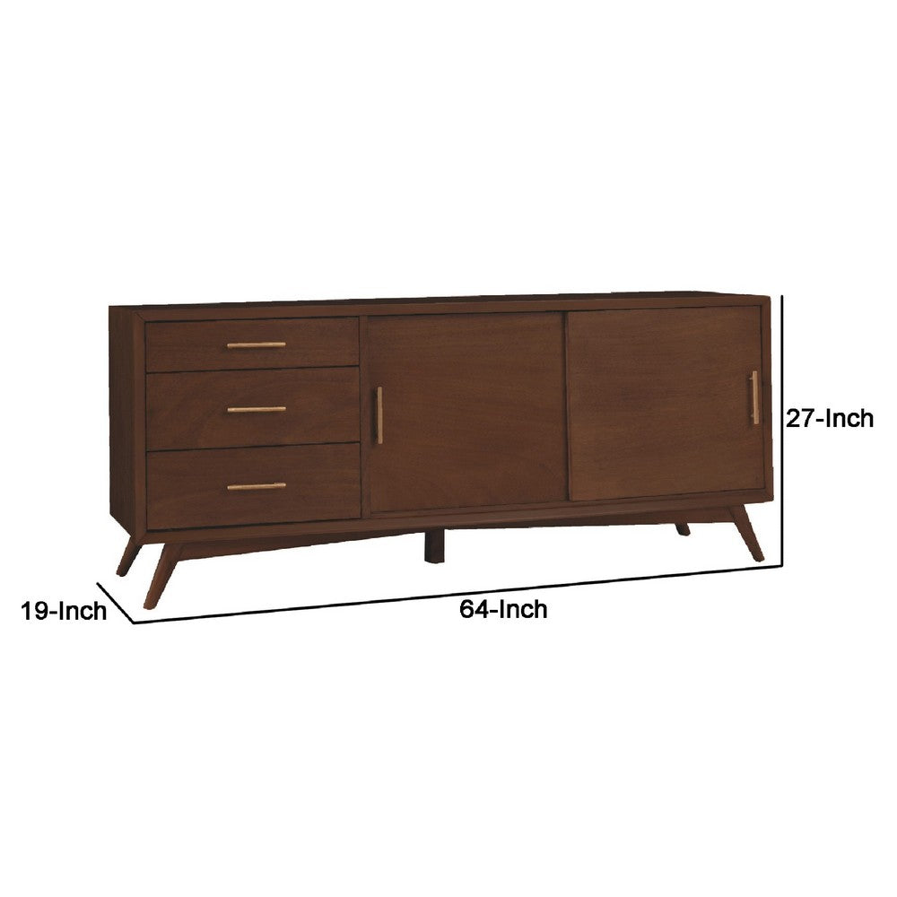 Ian 64 Inch TV Media Entertainment Center, 3 Drawers, 2 Doors, Walnut Brown
