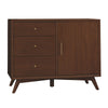 Ian 40 Inch Accent Storage Cabinet, 1 Door, 3 Drawers, Walnut Brown Wood