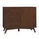 Ian 40 Inch Accent Storage Cabinet, 1 Door, 3 Drawers, Walnut Brown Wood