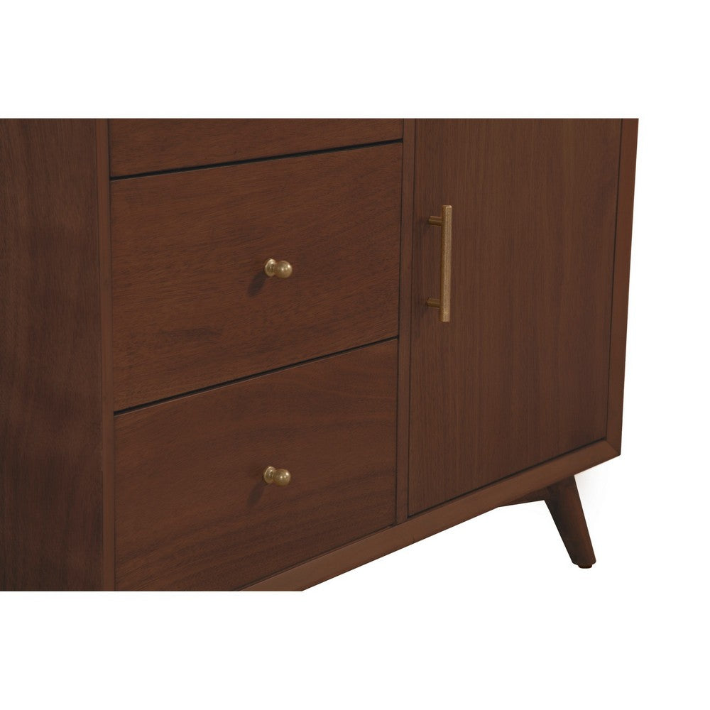 Ian 40 Inch Accent Storage Cabinet, 1 Door, 3 Drawers, Walnut Brown Wood