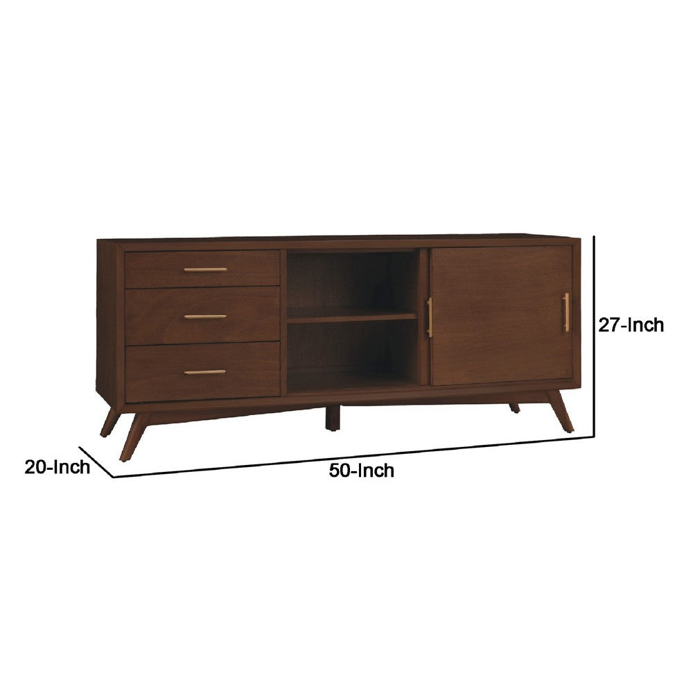 Ian 50 Inch TV Media Entertainment Center, 3 Drawers, 2 Doors, Walnut Brown