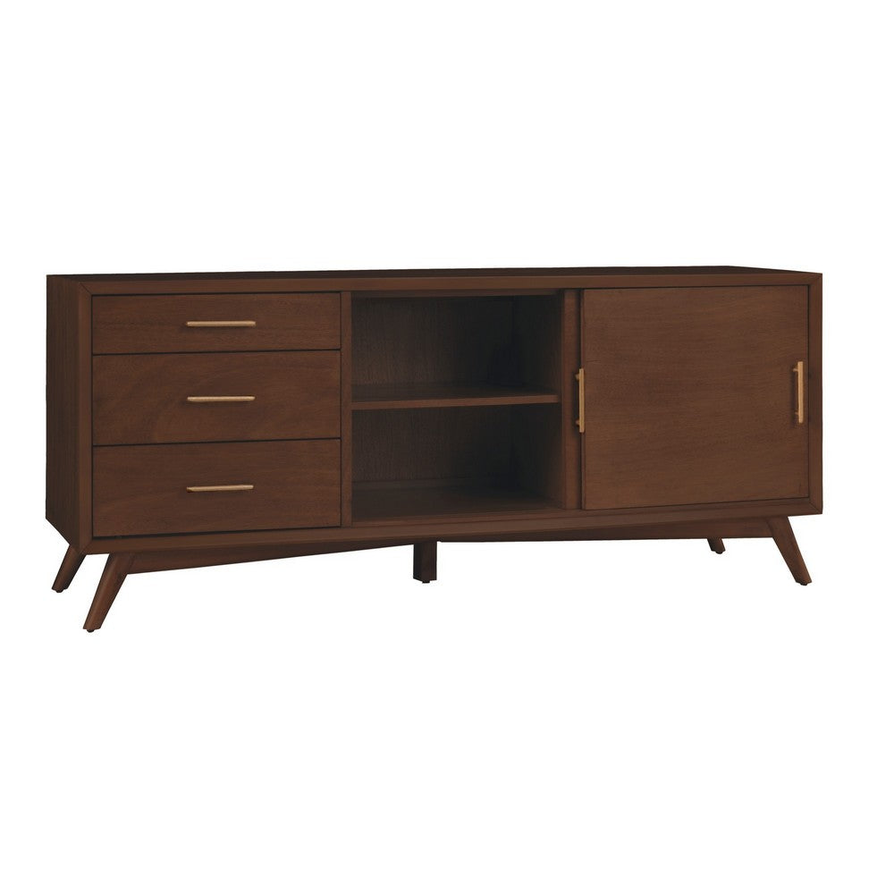 Ian 50 Inch TV Media Entertainment Center, 3 Drawers, 2 Doors, Walnut Brown