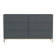 Max 60 Inch 6 Drawer Dresser, Mahogany Wood, Brass Metal Frame, Slate Gray