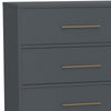 Max 60 Inch 6 Drawer Dresser, Mahogany Wood, Brass Metal Frame, Slate Gray