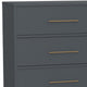 Max 60 Inch 6 Drawer Dresser, Mahogany Wood, Brass Metal Frame, Slate Gray
