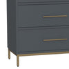 Max 60 Inch 6 Drawer Dresser, Mahogany Wood, Brass Metal Frame, Slate Gray