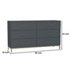 Max 60 Inch 6 Drawer Dresser, Mahogany Wood, Brass Metal Frame, Slate Gray