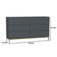 Max 60 Inch 6 Drawer Dresser, Mahogany Wood, Brass Metal Frame, Slate Gray