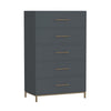 Max 48 Inch 5 Drawer Tall Dresser Chest, Brass Metal Frame, Slate Gray