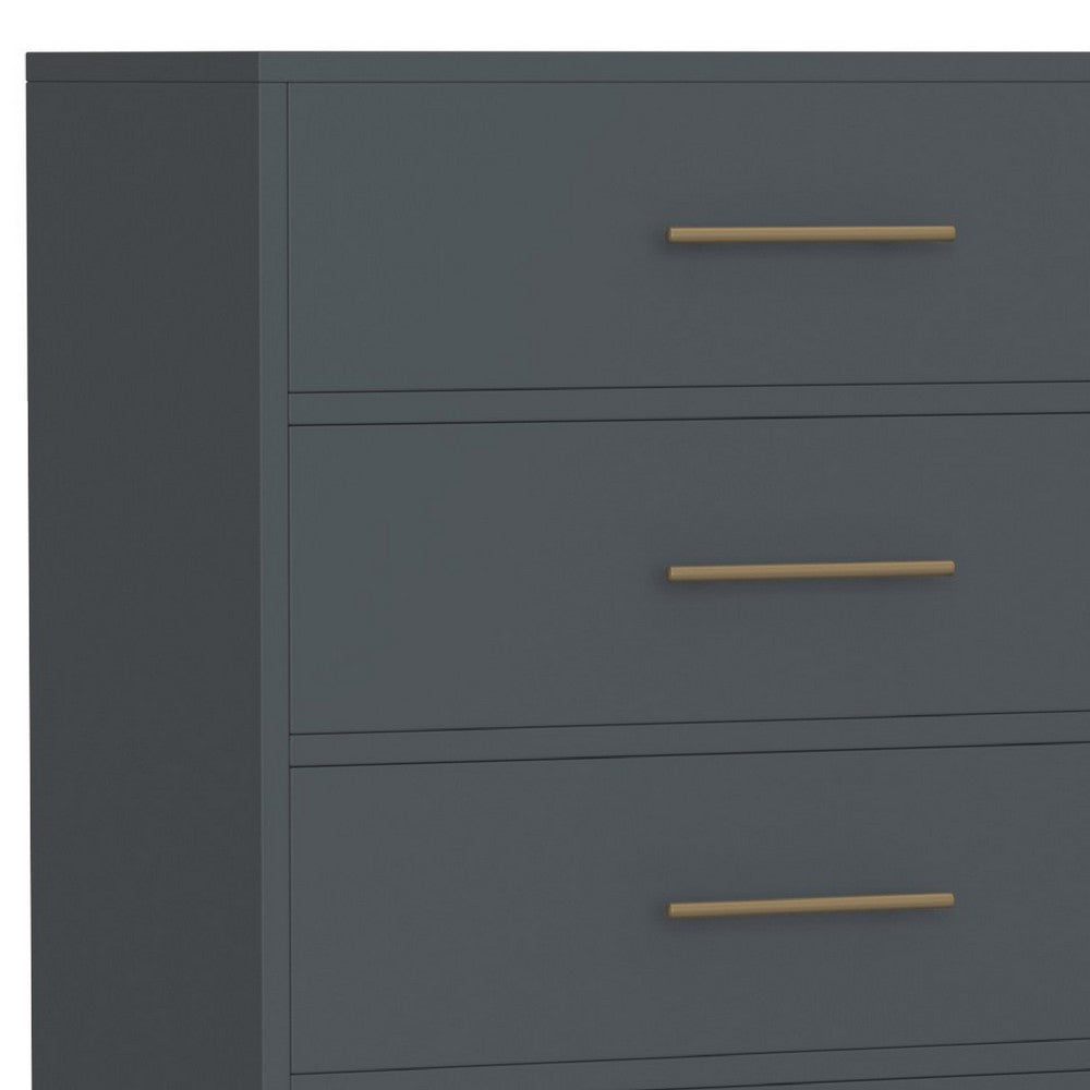Max 48 Inch 5 Drawer Tall Dresser Chest, Brass Metal Frame, Slate Gray