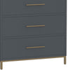 Max 48 Inch 5 Drawer Tall Dresser Chest, Brass Metal Frame, Slate Gray