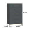 Max 48 Inch 5 Drawer Tall Dresser Chest, Brass Metal Frame, Slate Gray