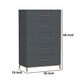Max 48 Inch 5 Drawer Tall Dresser Chest, Brass Metal Frame, Slate Gray
