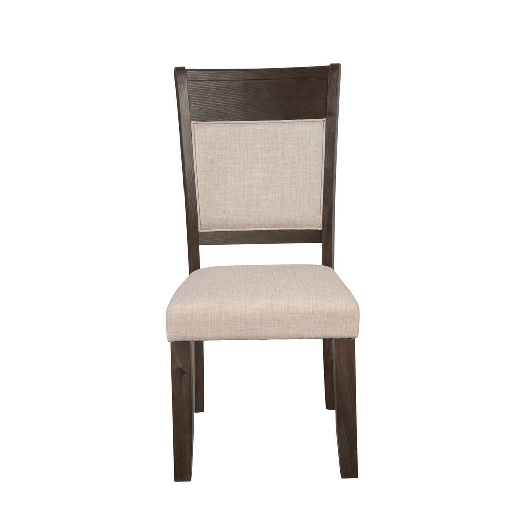 Brian 25 Inch Dining Side Chair, Fabric Upholstered, Set of 2, Brown, Beige