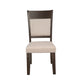 Brian 25 Inch Dining Side Chair, Fabric Upholstered, Set of 2, Brown, Beige