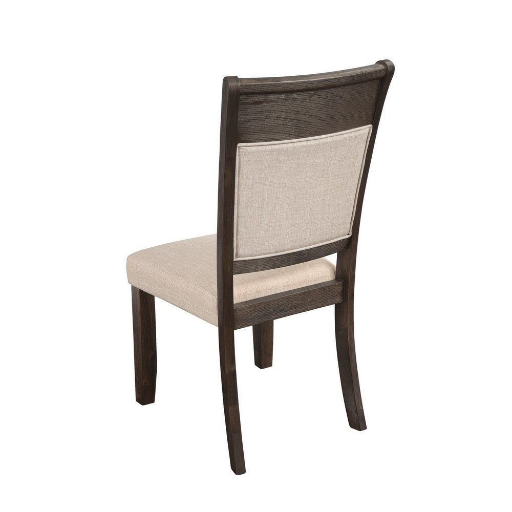 Brian 25 Inch Dining Side Chair, Fabric Upholstered, Set of 2, Brown, Beige