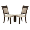 Brian 25 Inch Dining Side Chair, Fabric Upholstered, Set of 2, Brown, Beige