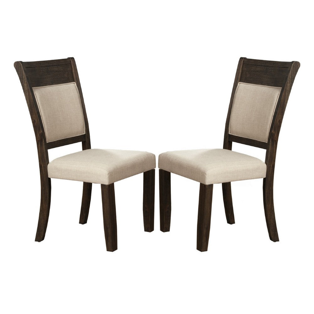 Brian 25 Inch Dining Side Chair, Fabric Upholstered, Set of 2, Brown, Beige