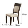 Brian 25 Inch Dining Side Chair, Fabric Upholstered, Set of 2, Brown, Beige
