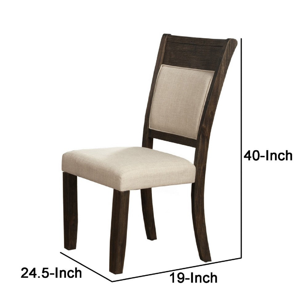Brian 25 Inch Dining Side Chair, Fabric Upholstered, Set of 2, Brown, Beige