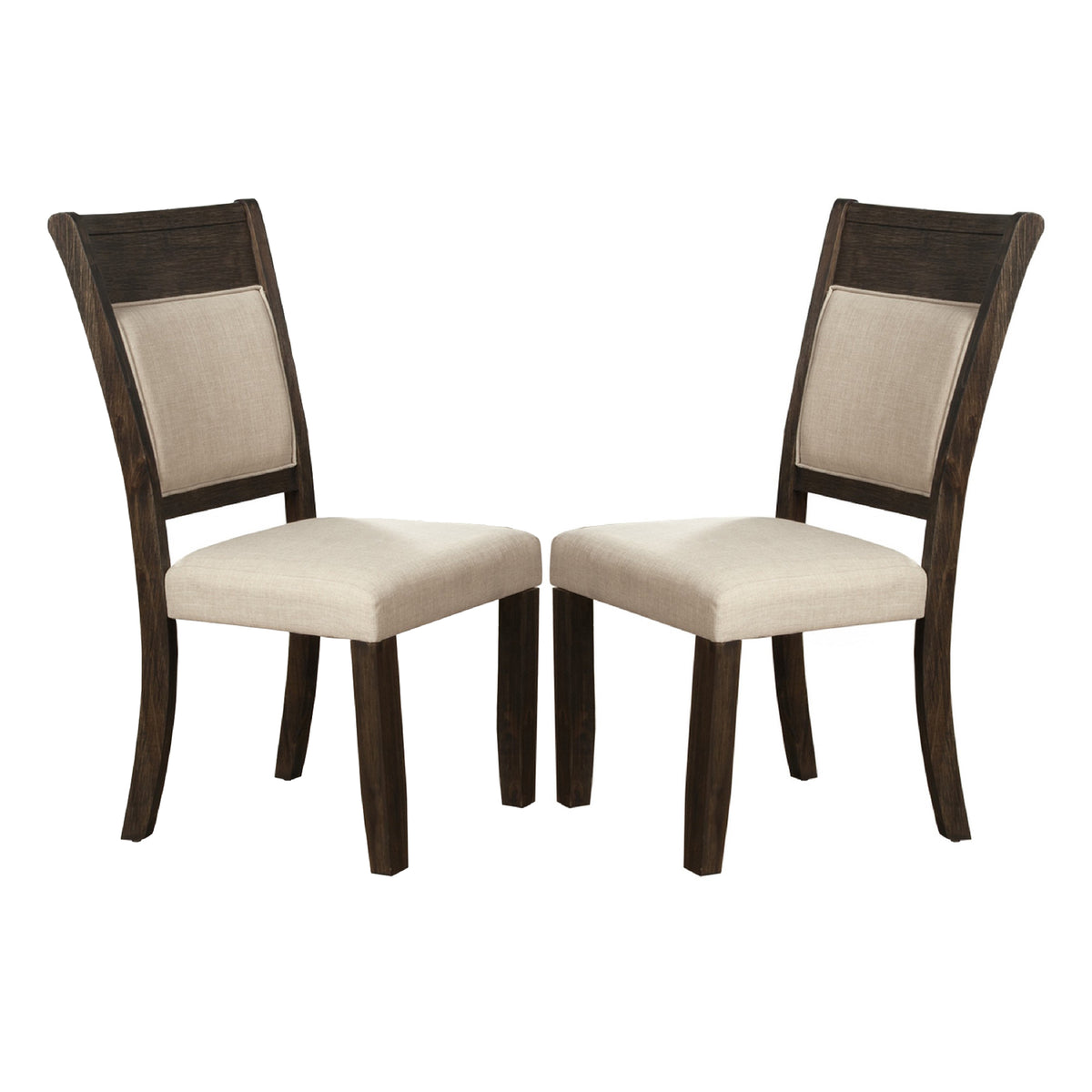 Brian 25 Inch Dining Side Chair, Fabric Upholstered, Set of 2, Brown, Beige