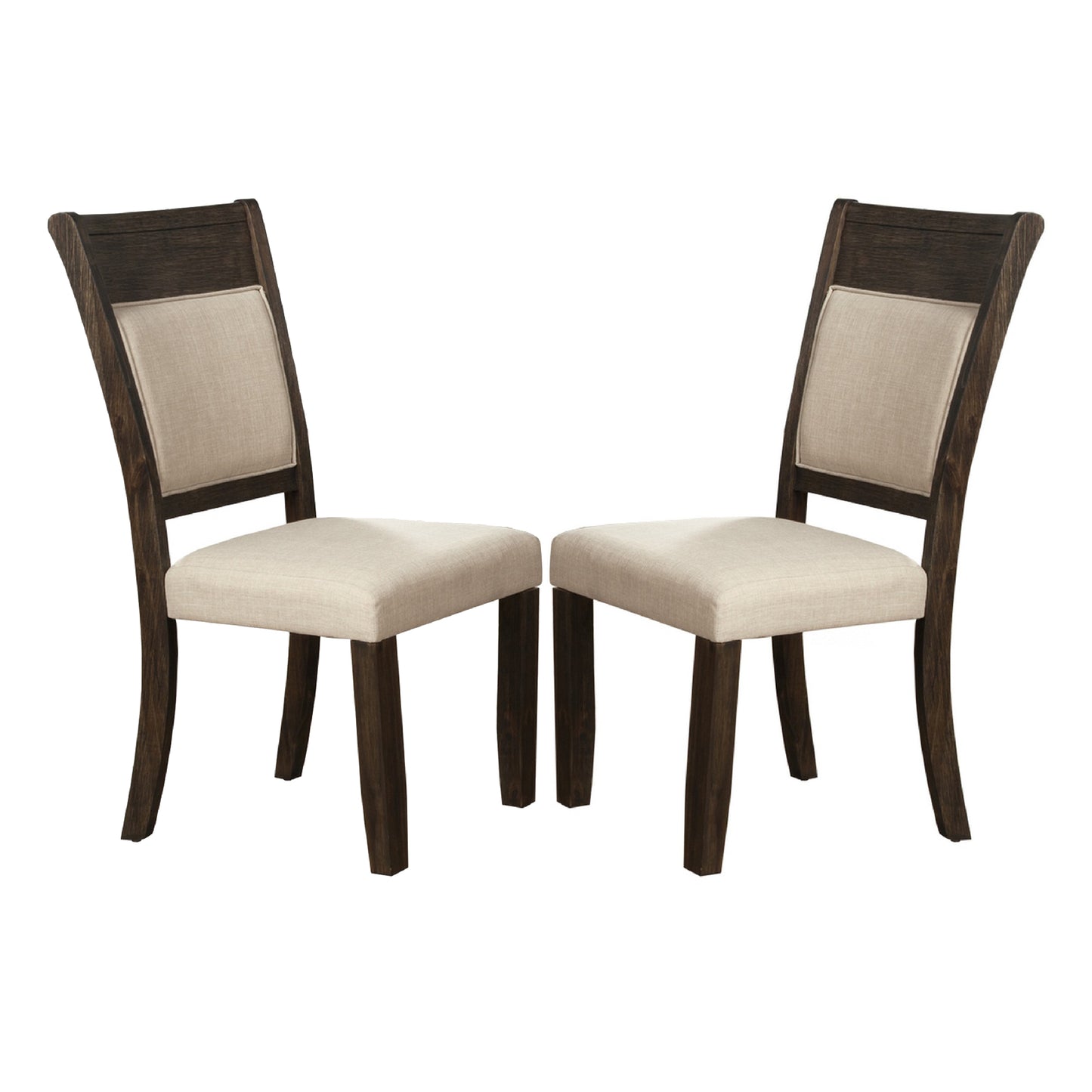Brian 25 Inch Dining Side Chair, Fabric Upholstered, Set of 2, Brown, Beige