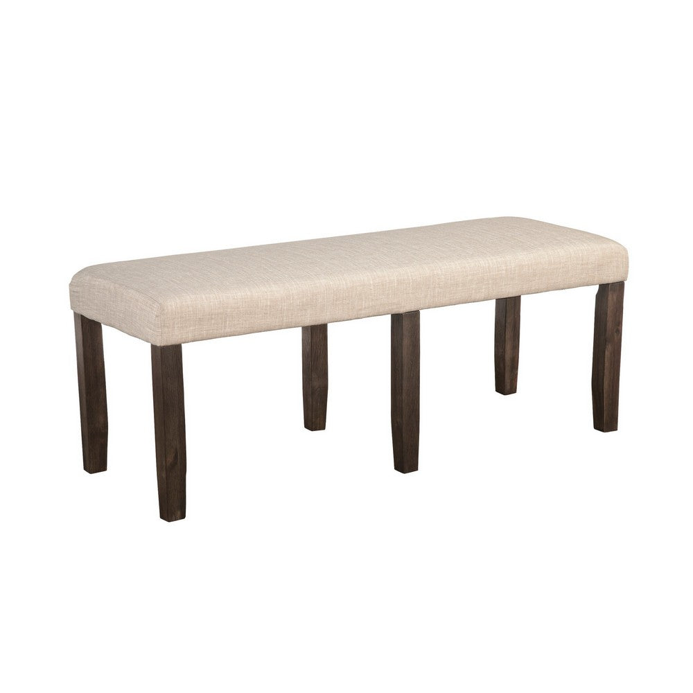 Brian 51 Inch Acacia Wood Dining Bench, Polyester Upholstery, Brown, Beige