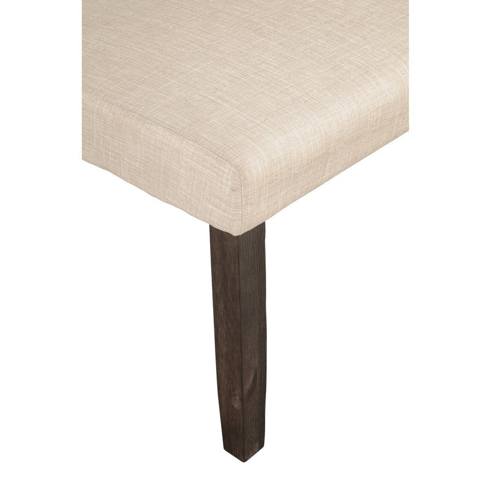 Brian 51 Inch Acacia Wood Dining Bench, Polyester Upholstery, Brown, Beige