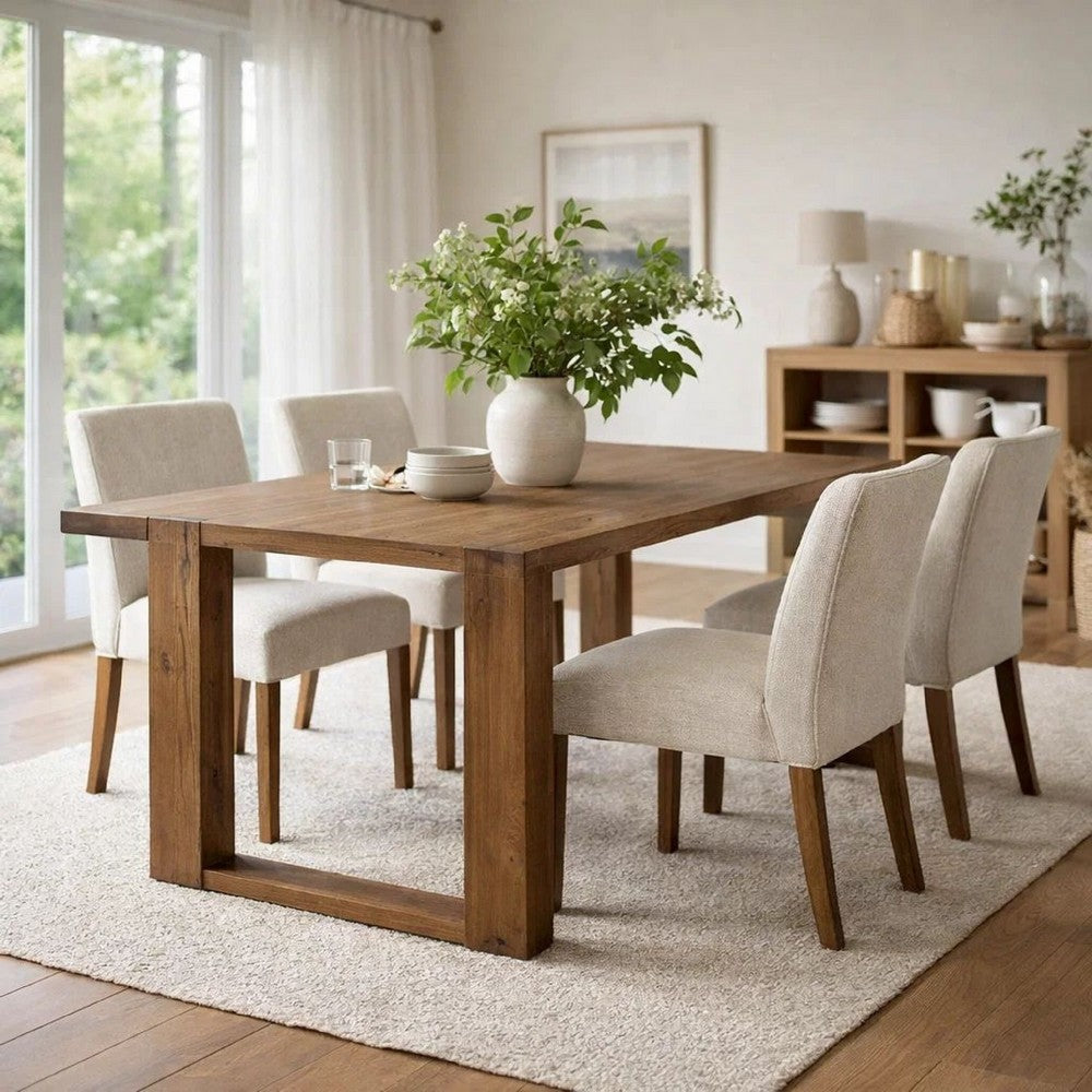 Paige Dining Table | 84" | Solid Wood | Sled Base | Natural Brown