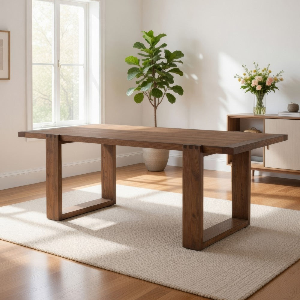 Paige Dining Table | 84" | Solid Wood | Sled Base | Natural Brown