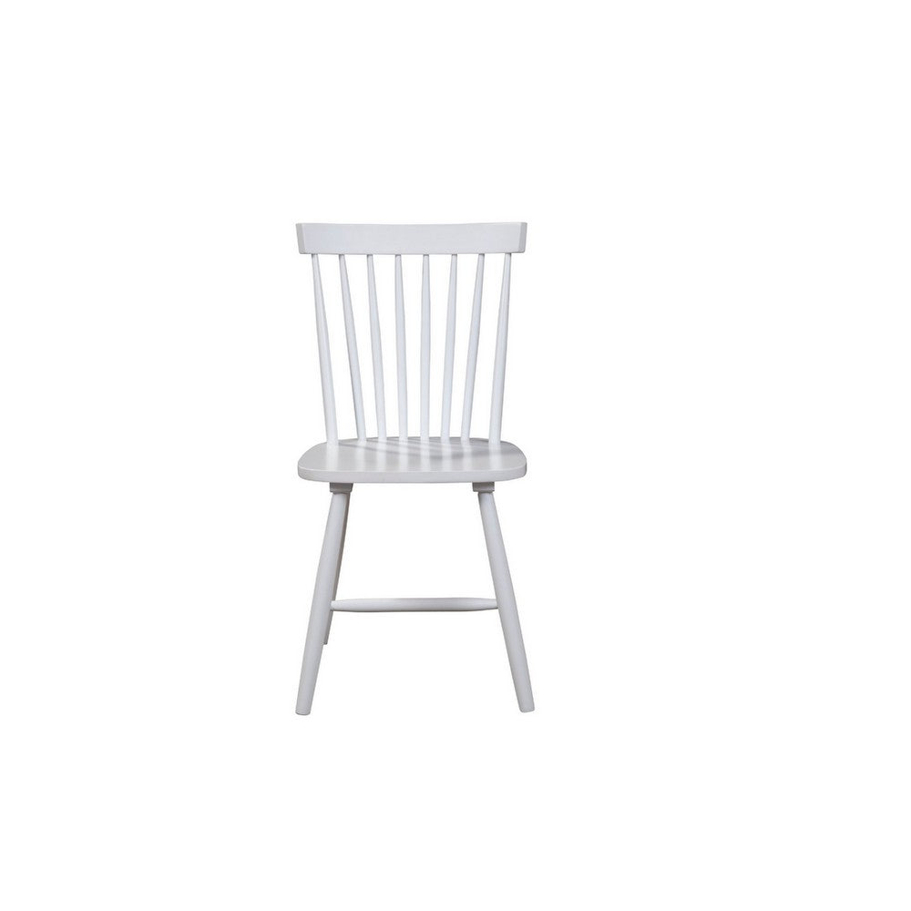 Ray 18 Inch Dining Side Chair, Rubberwood, Windsor Back, Set of 2, White