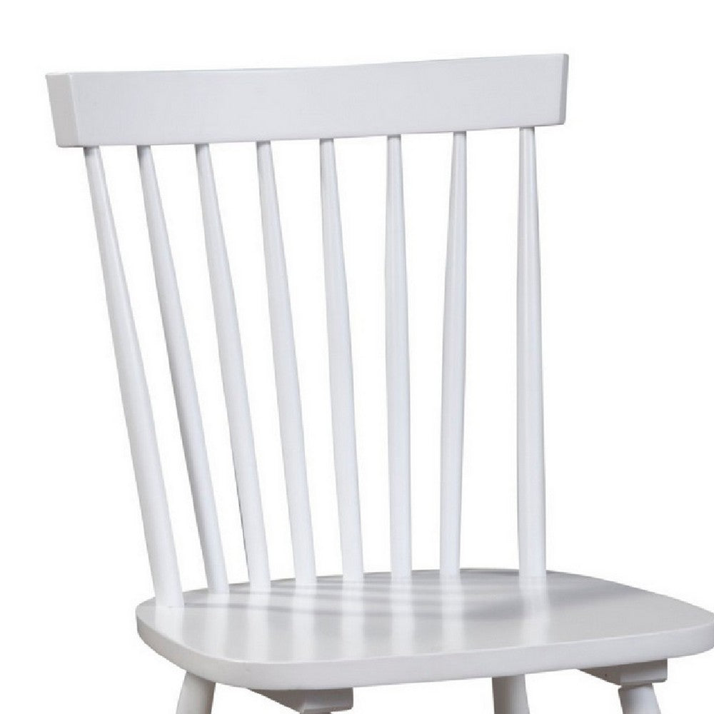 Ray 18 Inch Dining Side Chair, Rubberwood, Windsor Back, Set of 2, White