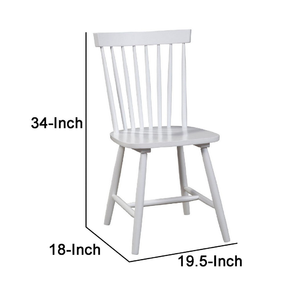 Ray 18 Inch Dining Side Chair, Rubberwood, Windsor Back, Set of 2, White