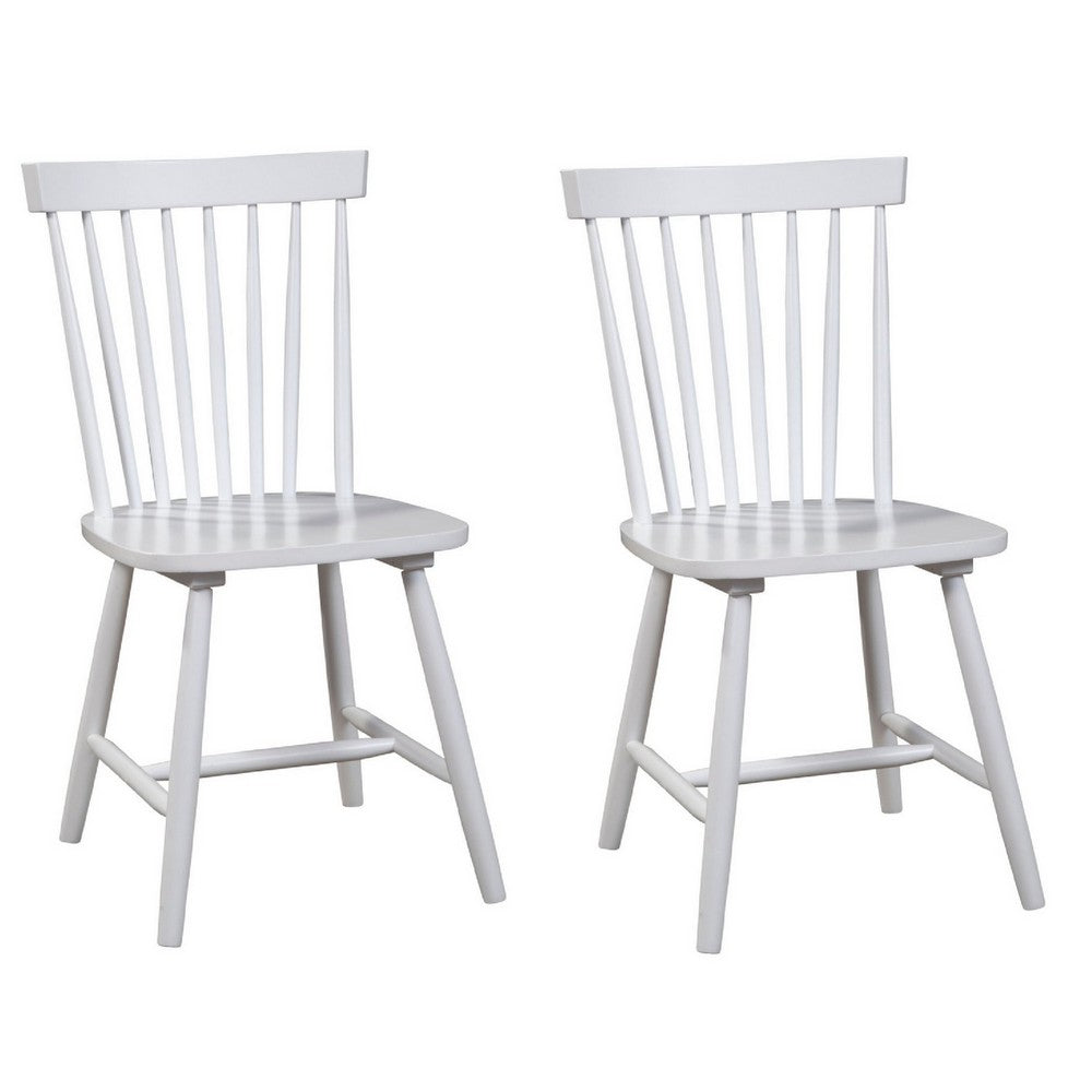 Ray 18 Inch Dining Side Chair, Rubberwood, Windsor Back, Set of 2, White