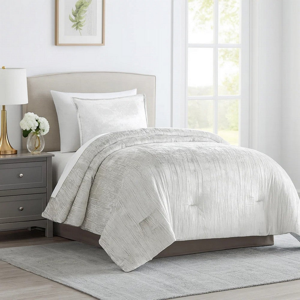 Jay Twin Comforter Set | 2 Piece | Polyester Velvet | Deluxe Texture | White