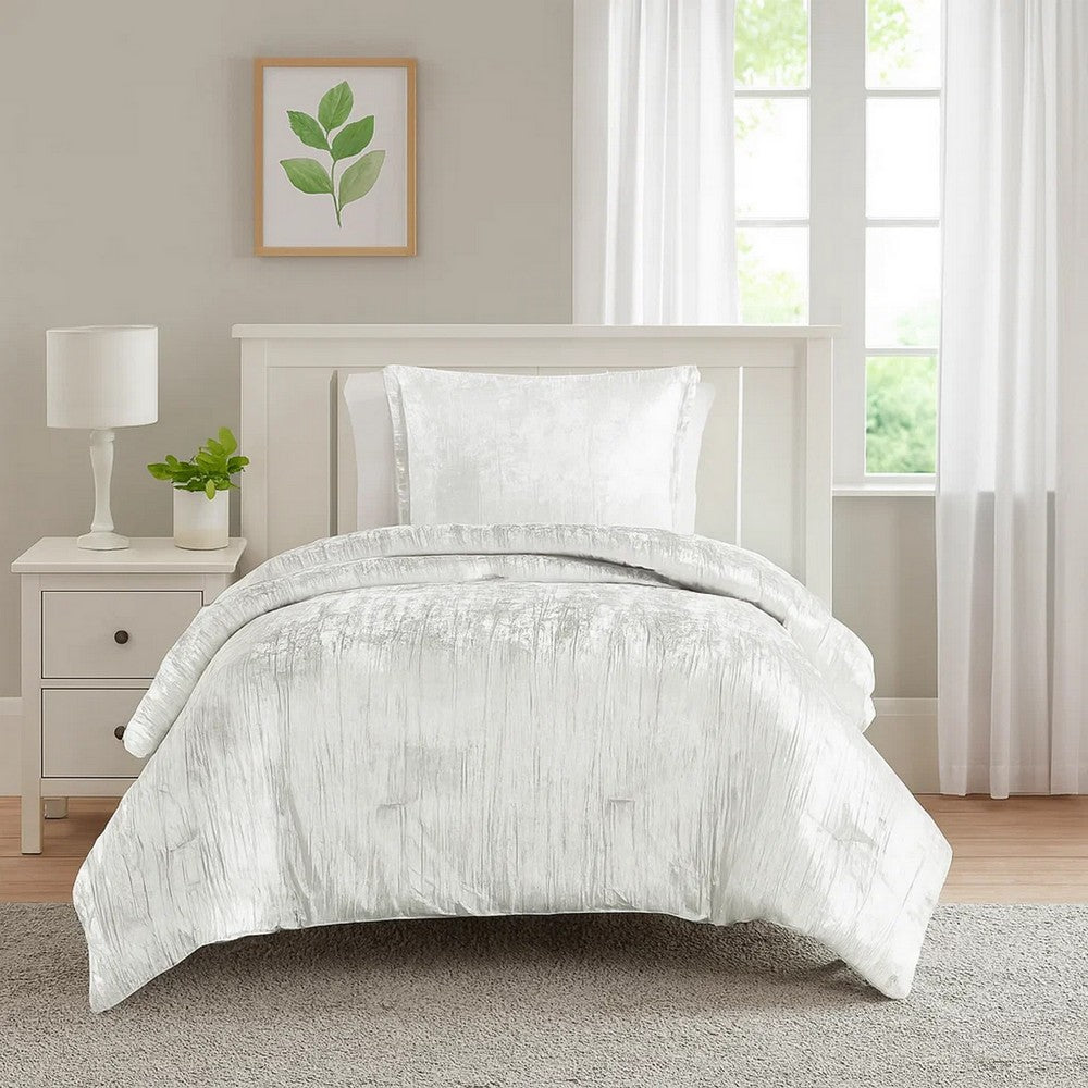Jay Twin Comforter Set | 2 Piece | Polyester Velvet | Deluxe Texture | White