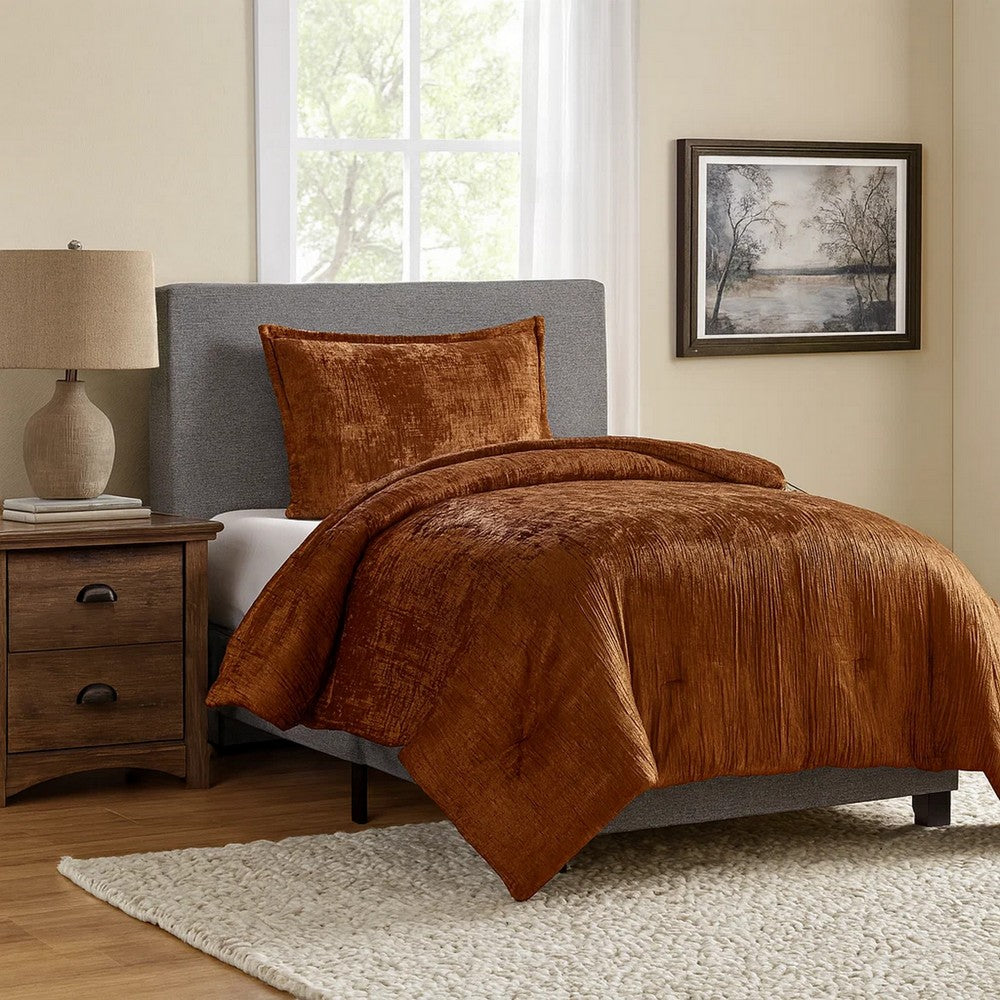 Jay Twin Comforter Set | 2 Piece | Copper Polyester Velvet Deluxe Texture