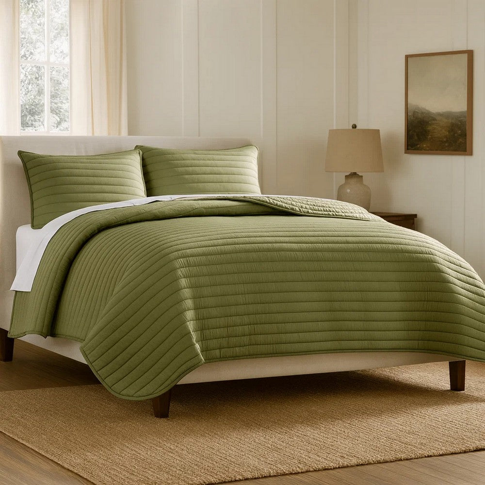 Cabe Queen Comforter Set | 3 Piece | Polyester Puffer Channel Quilted | Green