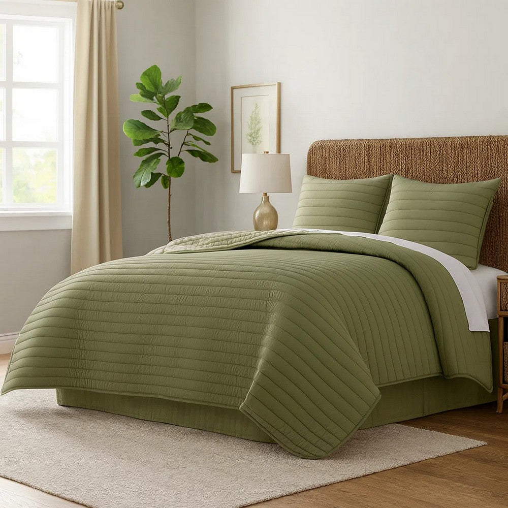 Cabe Queen Comforter Set | 3 Piece | Polyester Puffer Channel Quilted | Green