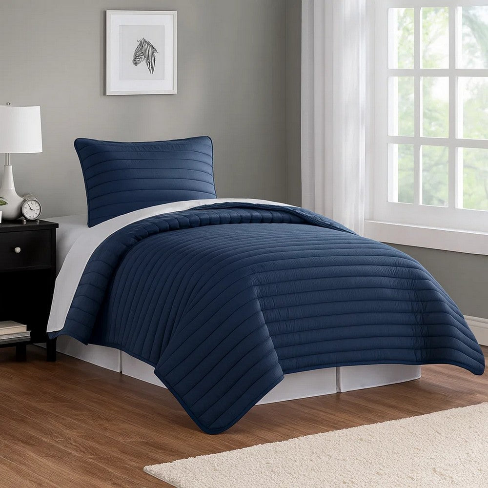 Cabe Twin Comforter Set | 2 Piece | Polyester Puffer Channel Quilted | Navy Blue