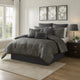 Pixie Queen Comforter Set | 9 Piece | Polyester | Damask Pattern | Charcoal Gray