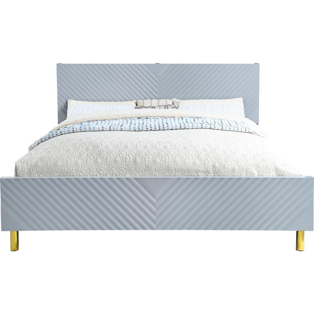 Tyra Modern Queen Bed Panel Headboard Textured Chevron Slate Gray Gold BM284005