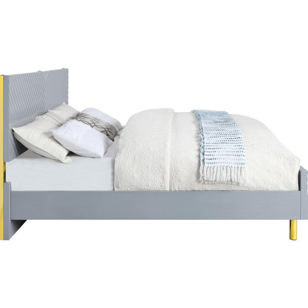 Tyra Modern Queen Bed Panel Headboard Textured Chevron Slate Gray Gold BM284005