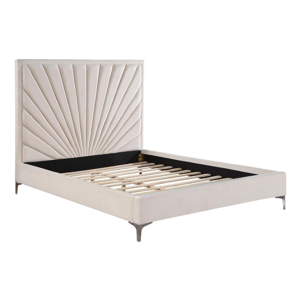 Oliver Modern Wood Queen Size Bed, Channel Tufted Panel Headboard, Beige