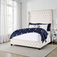 Daisy Wood Modern Queen Size Bed, Wingback, Button Tufted, Beige Velvet