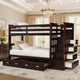 Classic Wood Twin Bunk Bed with Trundle, Storage Ladder, 5 Drawers,  Brown