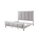 Kate Modern King Size Bed, ChannelTufted, Gray Fabric, White Wood Frame