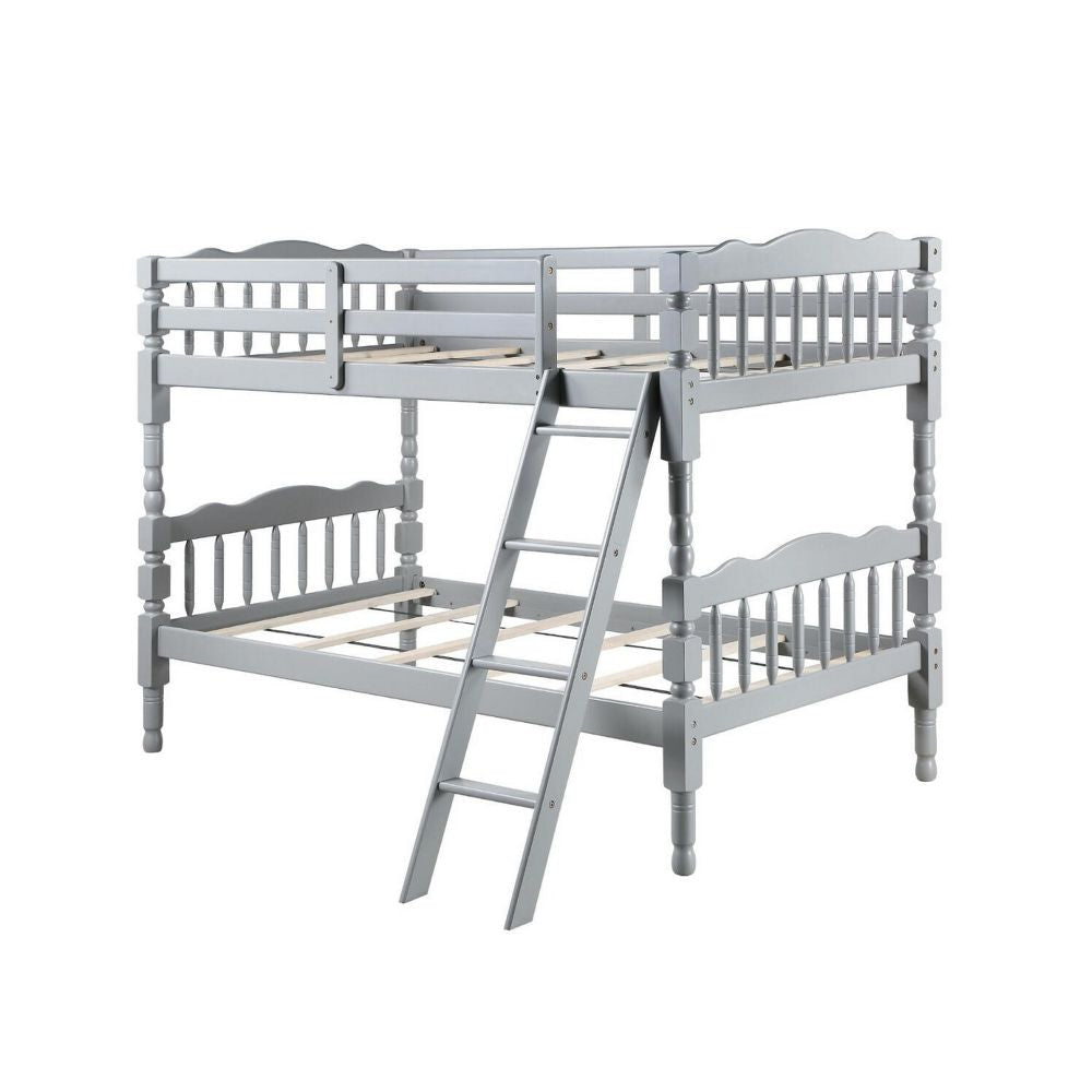 Alice Classic Twin Bunk Bed with Ladder, Guard Rail, Carved Legs, Gray