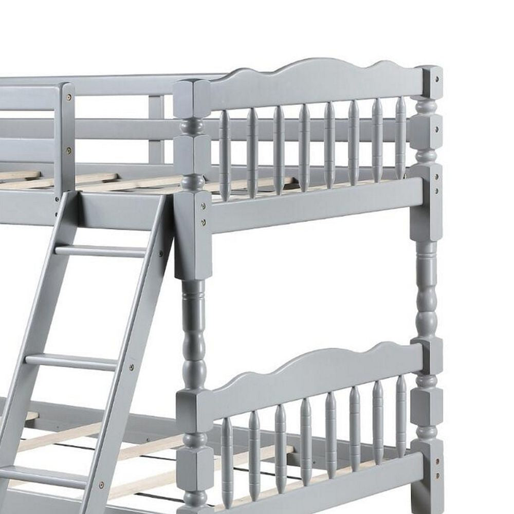 Alice Classic Twin Bunk Bed with Ladder Guard Rail Carved Legs Gray BM284020