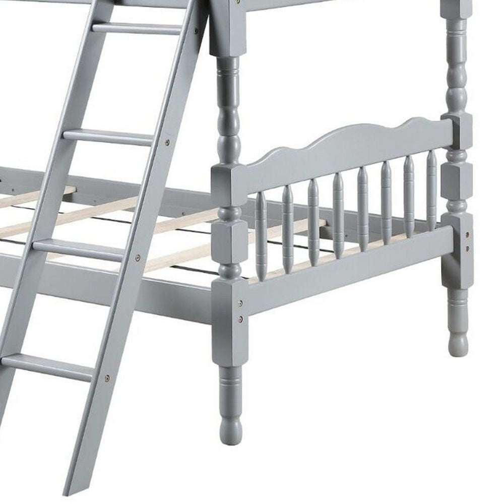 Alice Classic Twin Bunk Bed with Ladder Guard Rail Carved Legs Gray BM284020